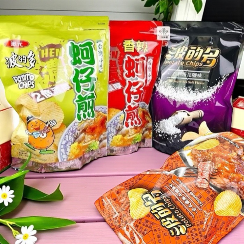 特大包 華元波的多洋芋片 (2倍濃厚蚵仔煎、2倍濃厚辣味蚵仔煎、布列塔尼鹽味、台式鐵板牛排風味)